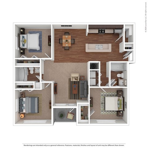 Floor plan for 3 beds, 2 baths, 1226 sqft
