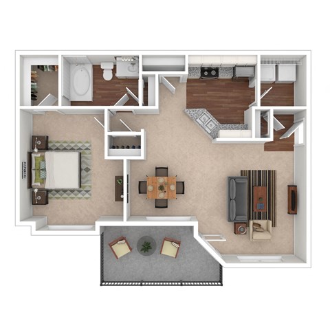 Floor plan for 1 bed, 1 bath, 750 sqft
