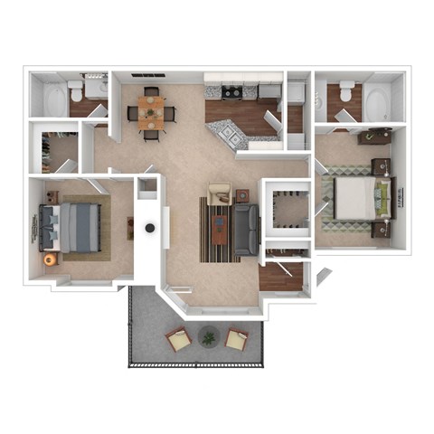 Floor plan for 2 beds, 2 baths, 1280 sqft
