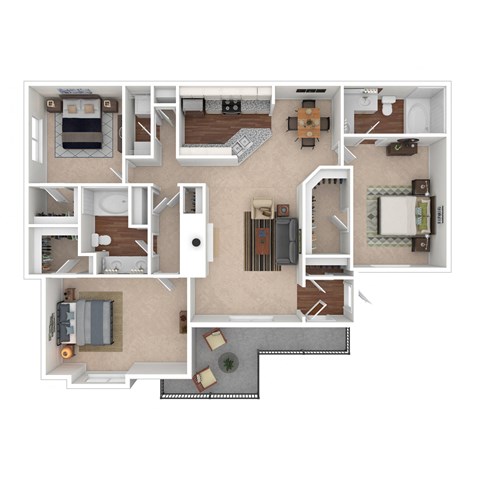 Floor plan for 3 beds, 2 baths, 1450 sqft