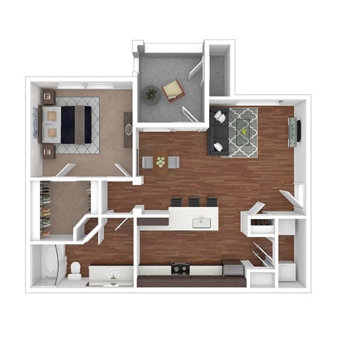Floor plan for 1 bed, 1 bath, 720 sqft