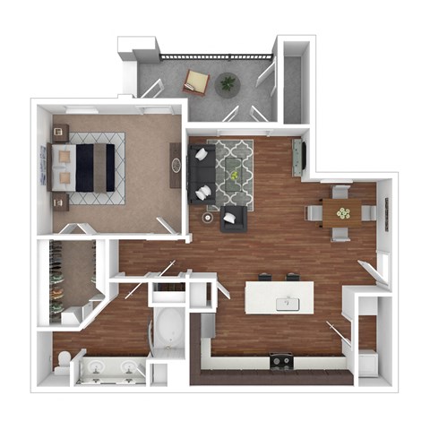 Floor plan for 1 bed, 1 bath, 840 sqft