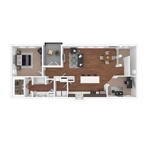 Floor plan for 1 bed, 1 bath, 1024 sqft