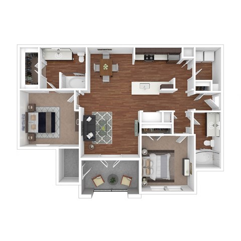Floor plan for 2 beds, 2 baths, 1025 sqft