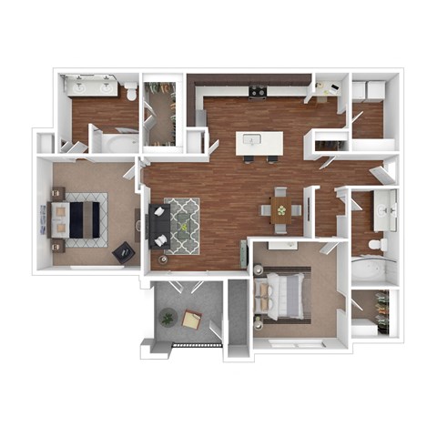 Floor plan for 2 beds, 2 baths, 1118 sqft