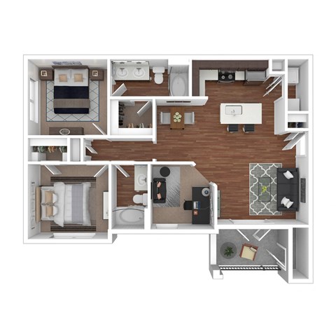 Floor plan for 2 beds, 2 baths, 1183 sqft