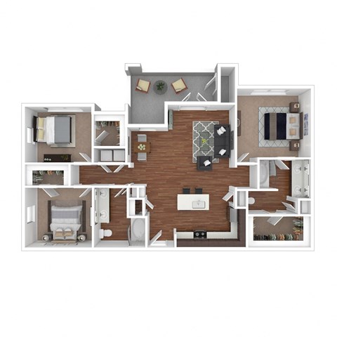 Floor plan for 3 beds, 2 baths, 1318 sqft