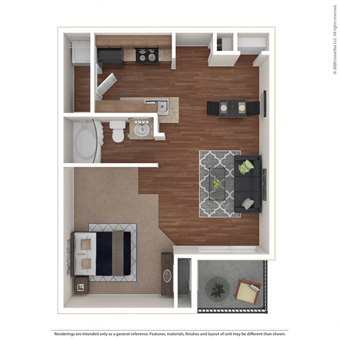 Floor plan for studio, 1 bath, 558 sqft