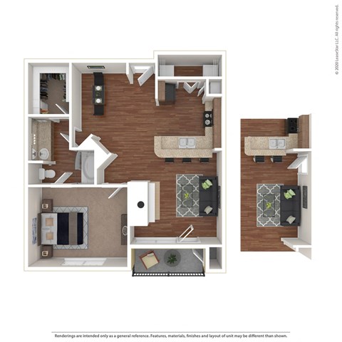 Floor plan for 1 bed, 1 bath, 760 sqft