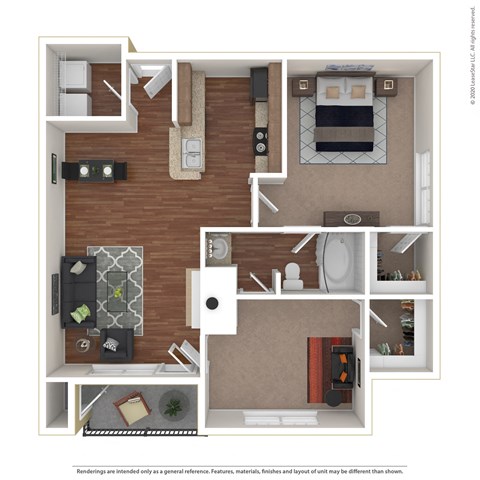 Floor plan for 2 beds, 1 bath, 819 sqft