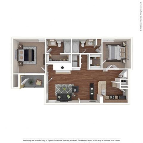 Floor plan for 2 beds, 2 baths, 1063 sqft
