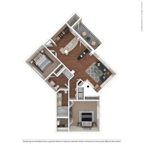 Floor plan for 2 beds, 2 baths, 1121 sqft
