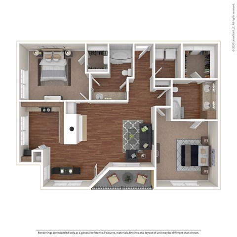 Floor plan for 2 beds, 2 baths, 1139 sqft