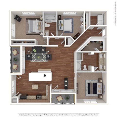 Floor plan for 3 beds, 2 baths, 1602 sqft