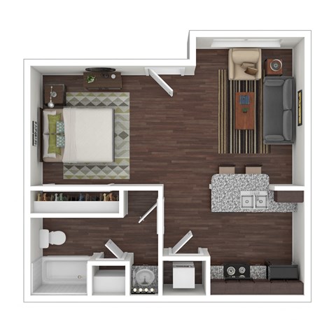 Floor plan for studio, 1 bath, 444 sqft