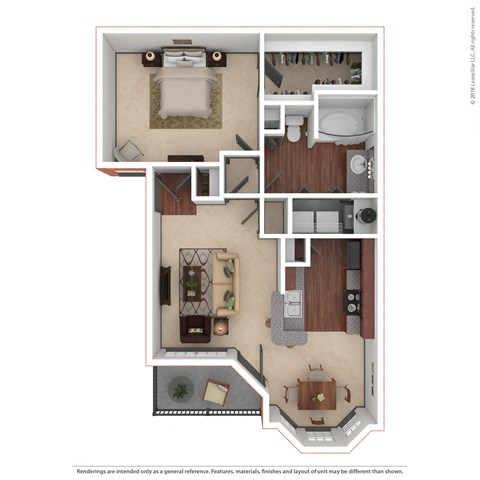 Floor plan for 1 bed, 1 bath, 771 sqft