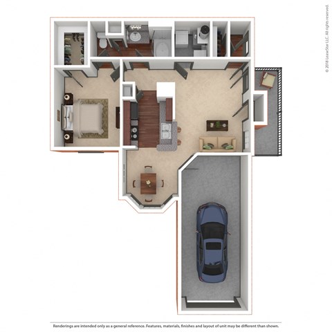 Floor plan for 1 bed, 1 bath, 871 sqft