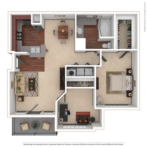 Floor plan for 2 beds, 1 bath, 941 sqft
