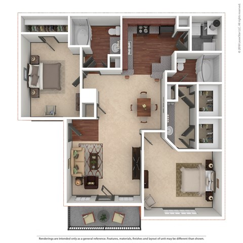 Floor plan for 2 beds, 2 baths, 1196 sqft
