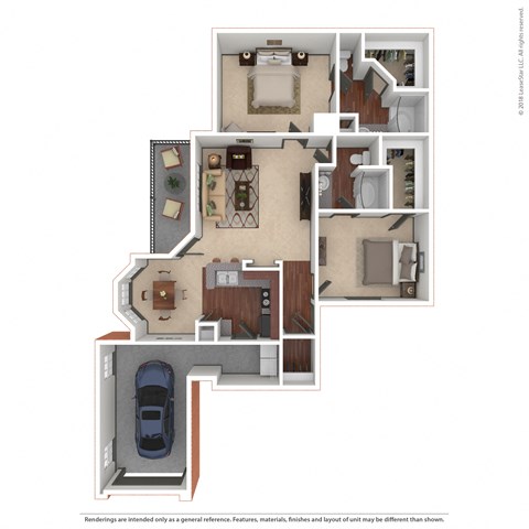 Floor plan for 2 beds, 2 baths, 1156 sqft