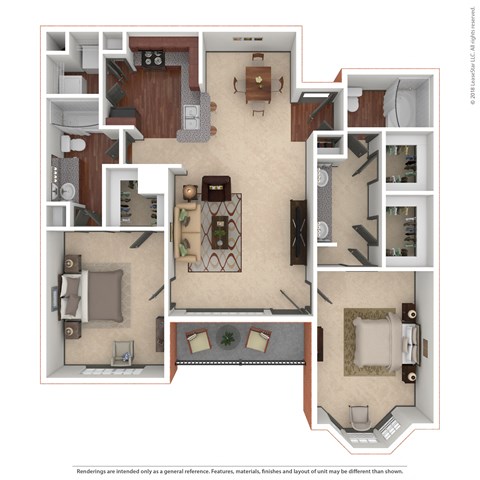 Floor plan for 2 beds, 2 baths, 1270 sqft