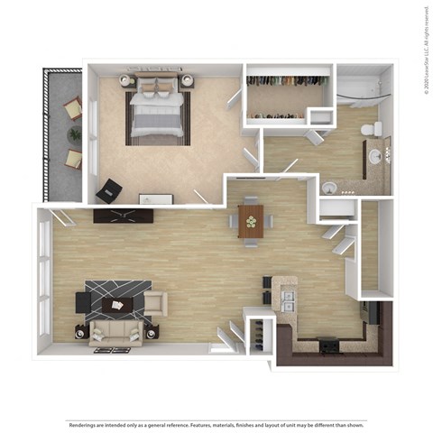 Floor plan for 1 bed, 1 bath, 836 sqft
