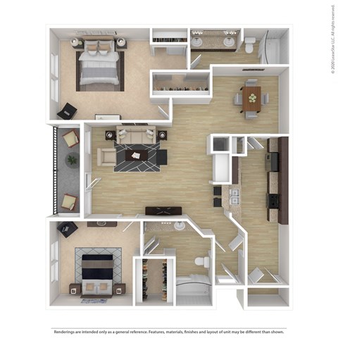 Floor plan for 2 beds, 2 baths, 1495 sqft