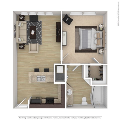 Floor plan for 1 bed, 1 bath, 600 sqft