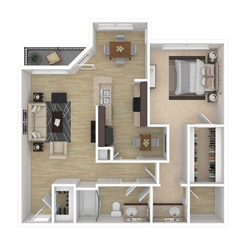 Floor plan for 1 bed, 1 bath, 984 sqft