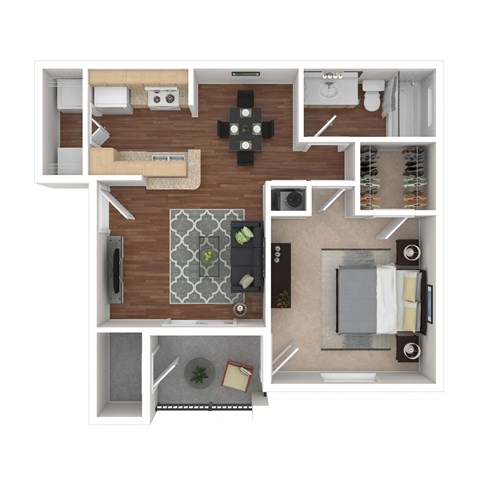Floor plan for 1 bed, 1 bath, 641 sqft