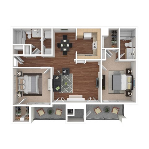 Floor plan for 2 beds, 2 baths, 1035 sqft