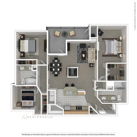 Floor plan for 3 beds, 2 baths, 1441 sqft
