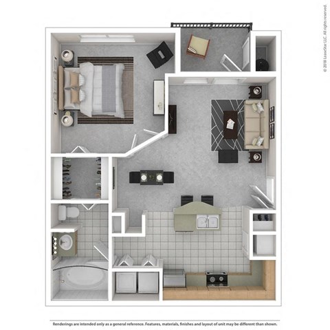 Floor plan for 1 bed, 1 bath, 698 sqft