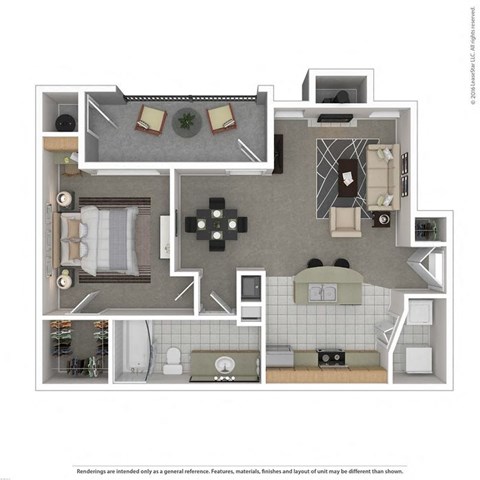 Floor plan for 1 bed, 1 bath, 771 sqft