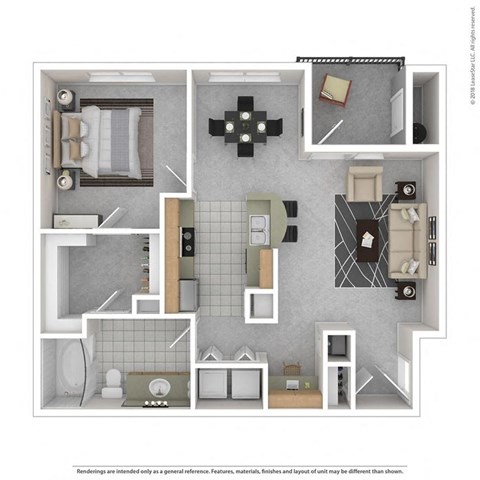 Floor plan for 1 bed, 1 bath, 828 sqft