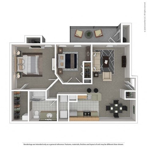 Floor plan for 2 beds, 1 bath, 975 sqft