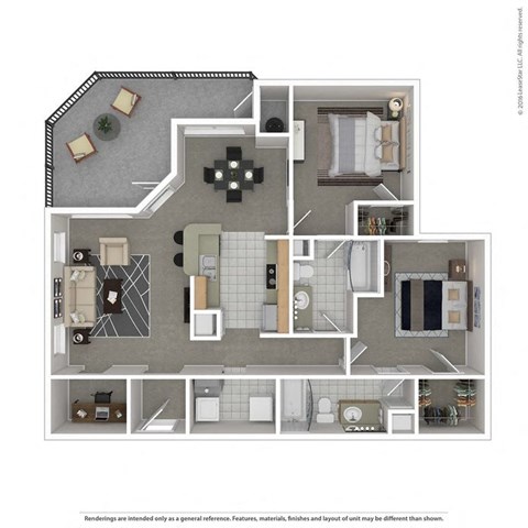 Floor plan for 2 beds, 2 baths, 1123 sqft