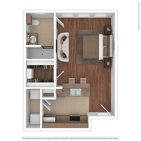 Floor plan for studio, 1 bath, 480 sqft