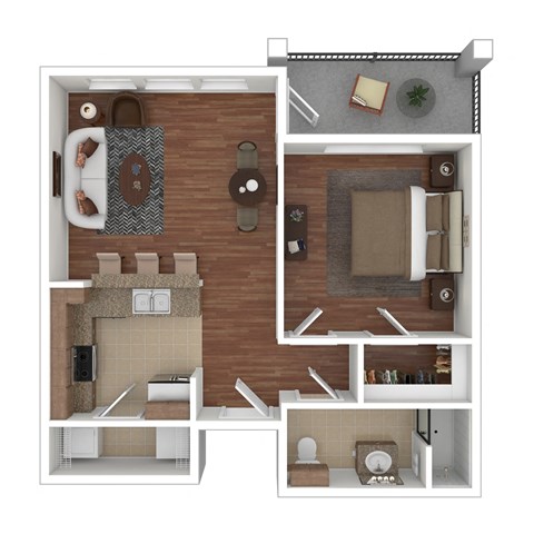 Floor plan for 1 bed, 1 bath, 610 sqft