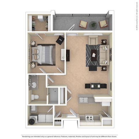 Floor plan for 1 bed, 1 bath, 828 sqft