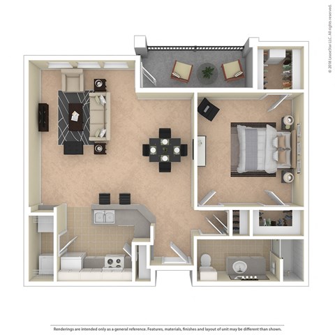 Floor plan for 1 bed, 1 bath, 883 sqft