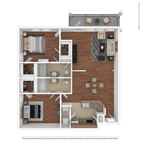 Floor plan for 2 beds, 2 baths, 1248 sqft