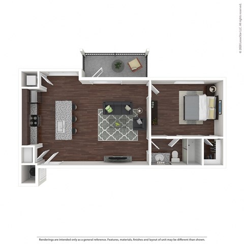 Floor plan for 1 bed, 1 bath, 699 sqft