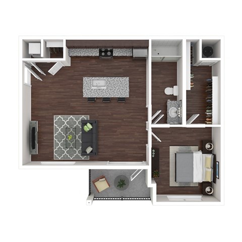 Floor plan for 1 bed, 1 bath, 755 sqft
