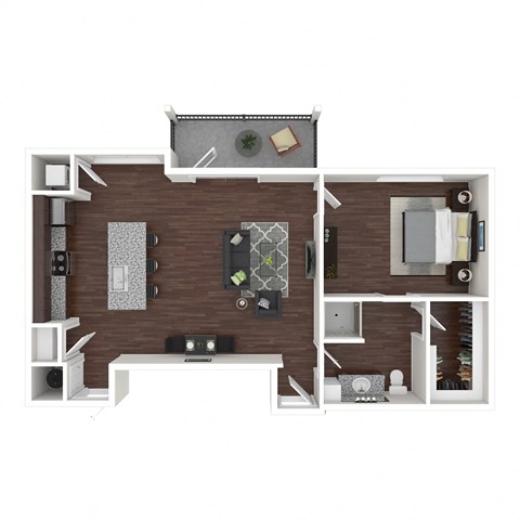 Floor plan for 1 bed, 1 bath, 821 sqft