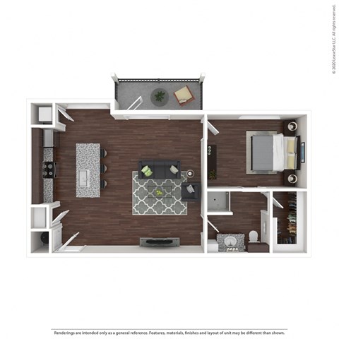 Floor plan for 1 bed, 1 bath, 821 sqft