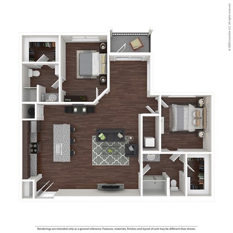 Floor plan for 2 beds, 2 baths, 1144 sqft