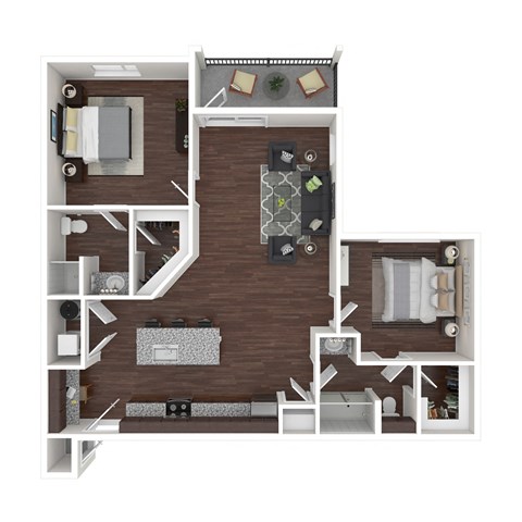 Floor plan for 2 beds, 2 baths, 1218 sqft