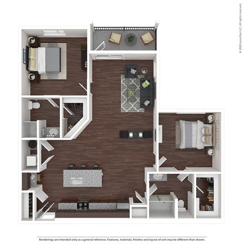 Floor plan for 2 beds, 2 baths, 1218 sqft