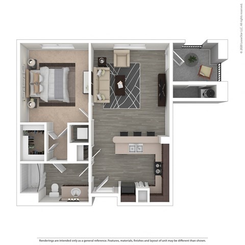 Floor plan for 1 bed, 1 bath, 762 sqft